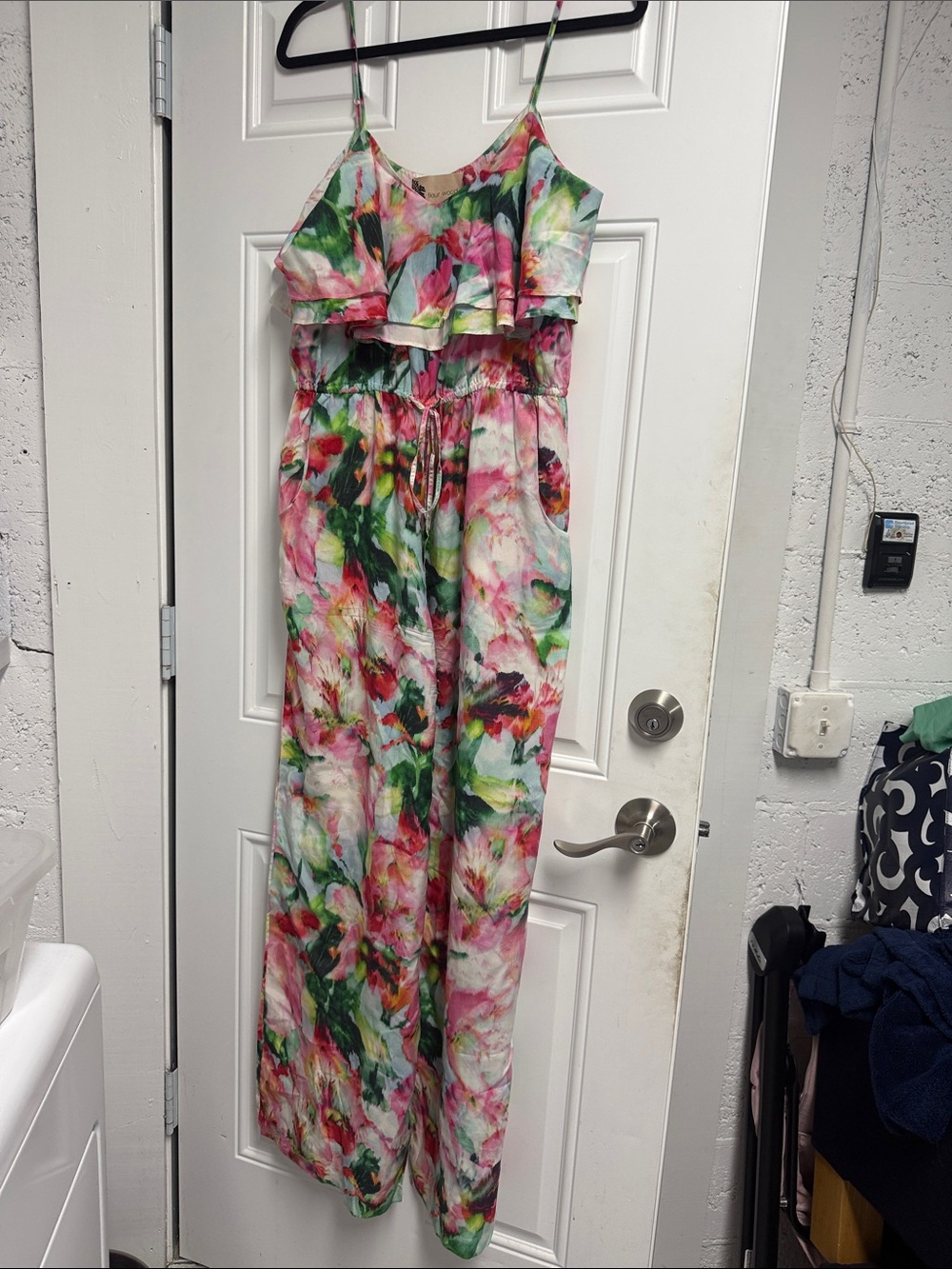 Girls Pink Floral Jumpsuit with Ruffle Bodice FLEUR WOOD - Size Medium Pants